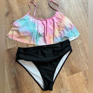 Swimsuit Two Piece 3x Tie Dye Black Adjustable Spaghetti Straps